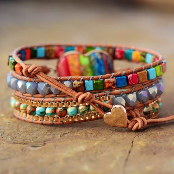 ROMANCE Handmade Leather Chakra Wrap Bracelet - Picture 3 of 5